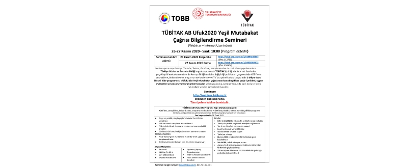 TÜBİTAK AB Ufuk2020 Yeşil Mutabakat Çağrısı Bilgilendirme Semineri